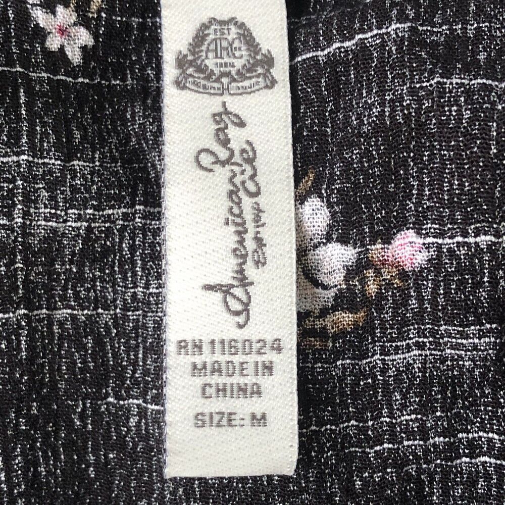 AMERICAN RAG Black Floral Smocked Peasant Dress Long Sleeve Size Medium - Picture 4 of 14